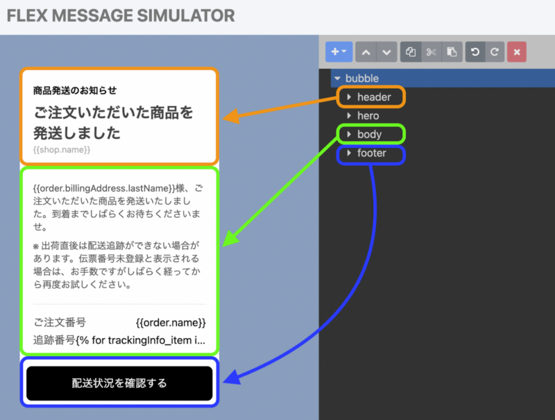 「発送完了通知」メッセージの構造