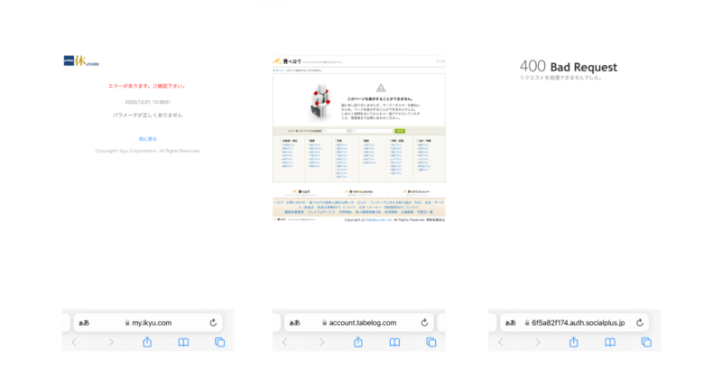 認可画面後のiOSでのエラー表示例