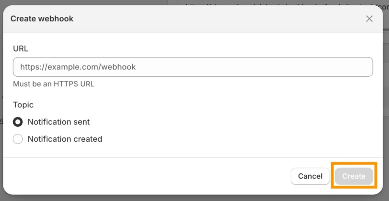Back In Stock：Webhook 設定画面