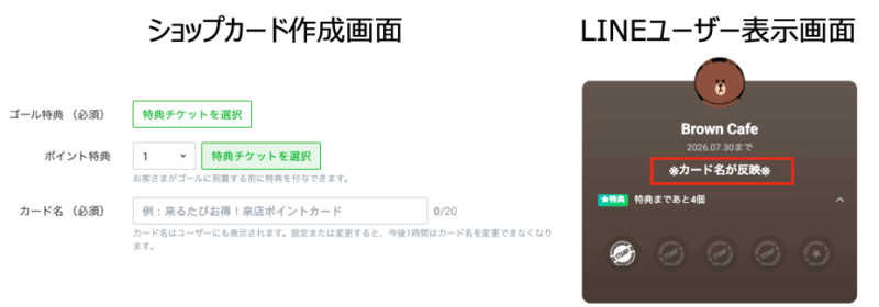ショップカード作成画面とLINEユーザー表示画面