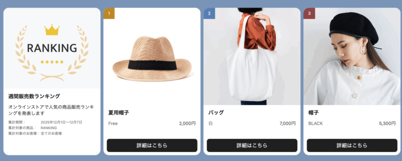 販売数ランキングのメッセージ例