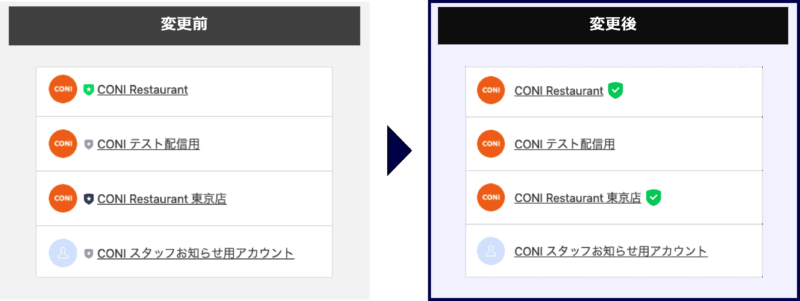 認証バッジの表示位置がアカウント名の前から後ろに変更