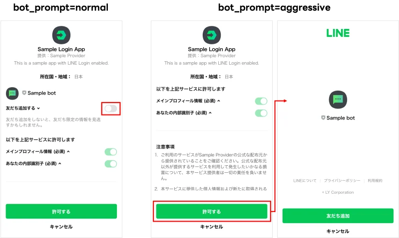 LINEログイン同意画面：通常のプロバイダー